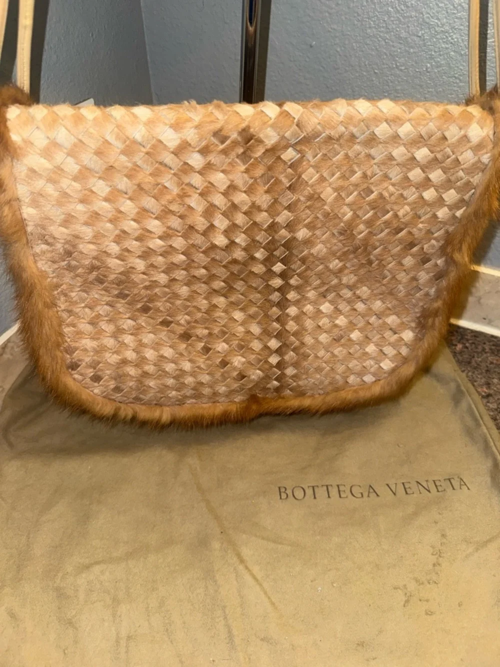 Bottega Veneta EXTREMELY RARE Woven calf hair Shoulder Bag with Fur trim
